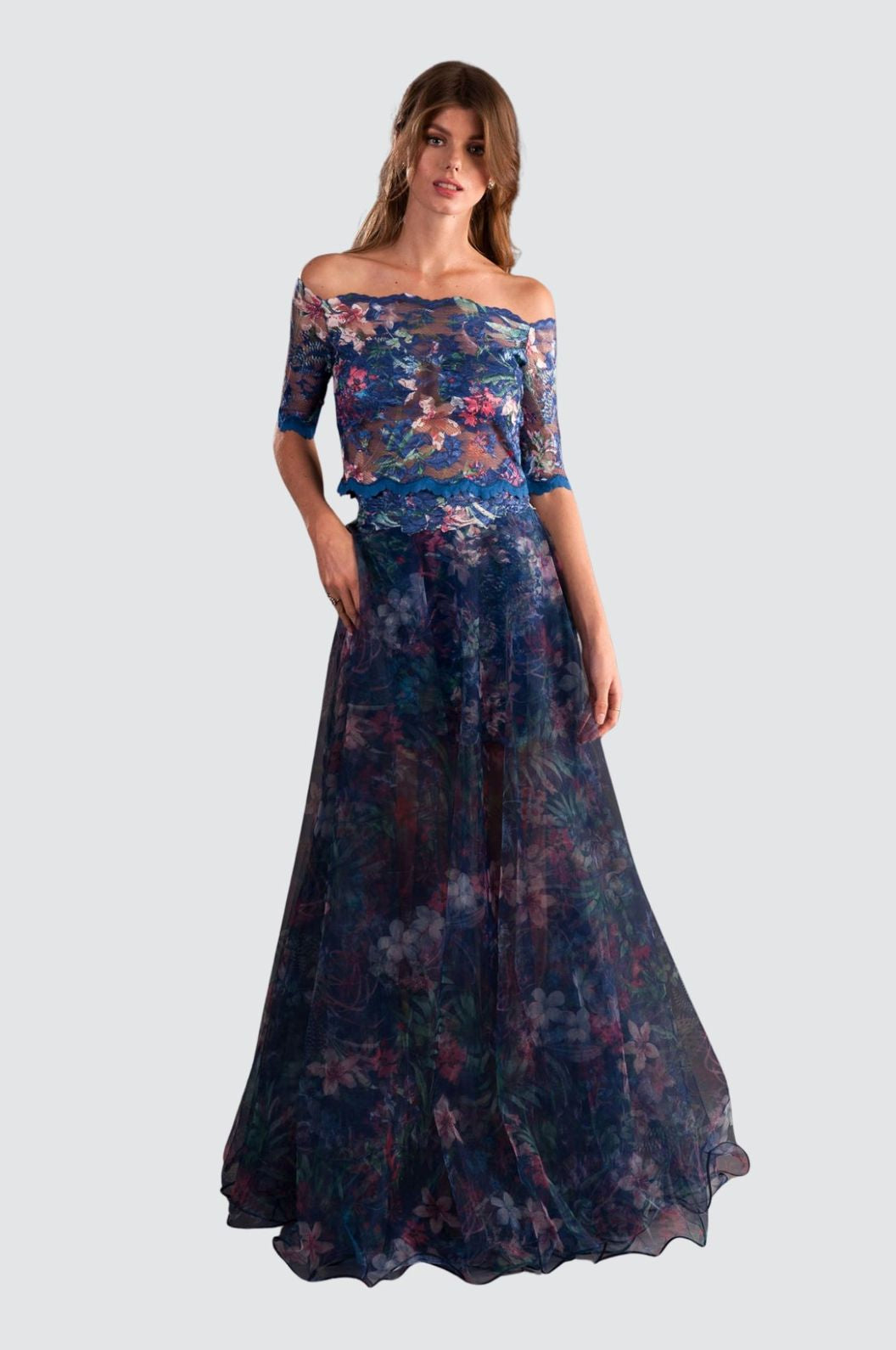lace mini dress & tulle maxi skirt set Elegant Strapless Mini Dress And Lace Maxi Skirt Set Likemychoice