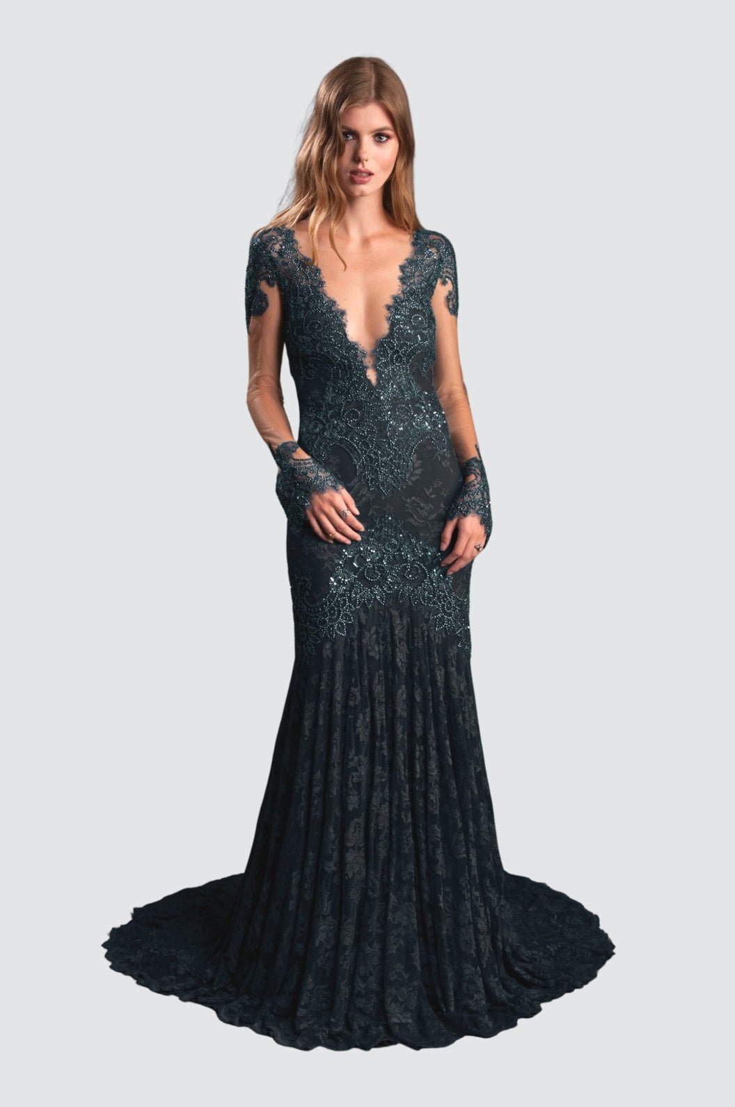 Elegant Black Lace Gown with Sequins Elegant Black Lace Gown with Sequins