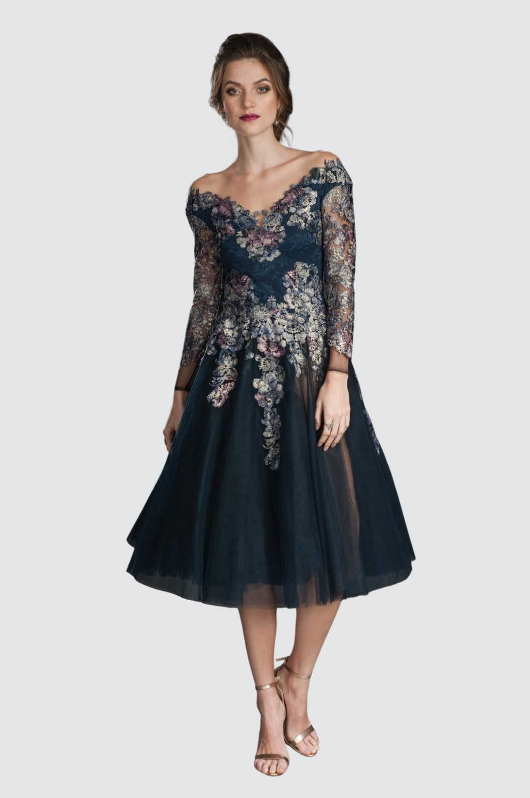 sachin and babi light blue dress A-Line Lace Dress with Illusion – Olvi's Lace