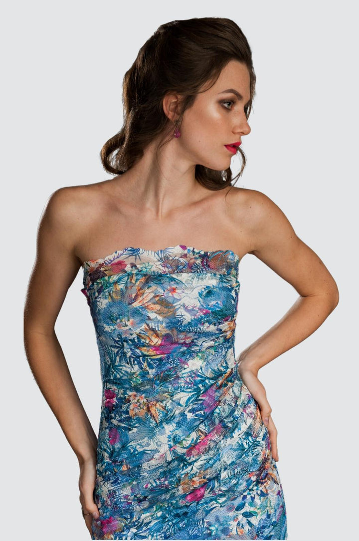 One-Shoulder-Cocktailkleid aus Spitze und Fransen