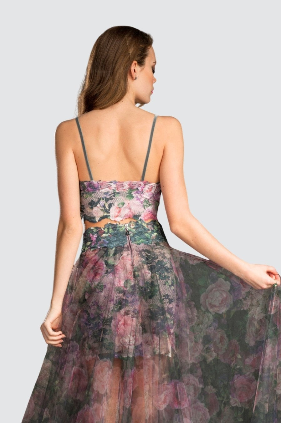 Bustier-Crop-Top mit Blumenspitze