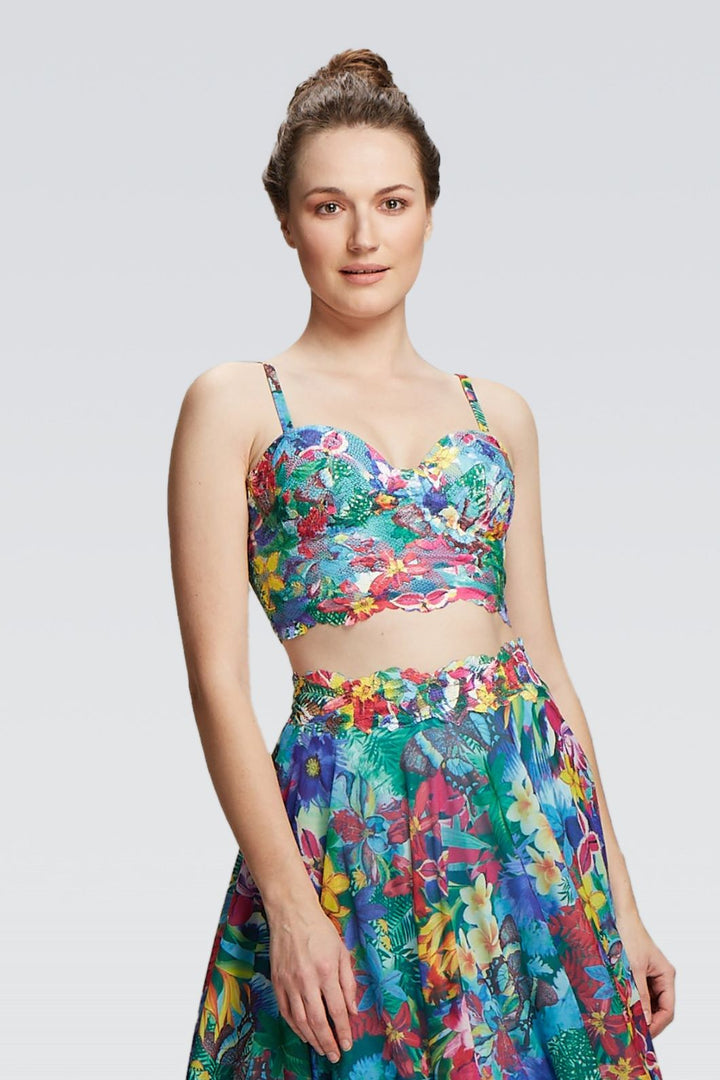 Bustier-Crop-Top mit Blumenspitze