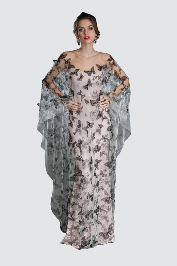 Robe de cocktail asymétrique en dentelle et franges