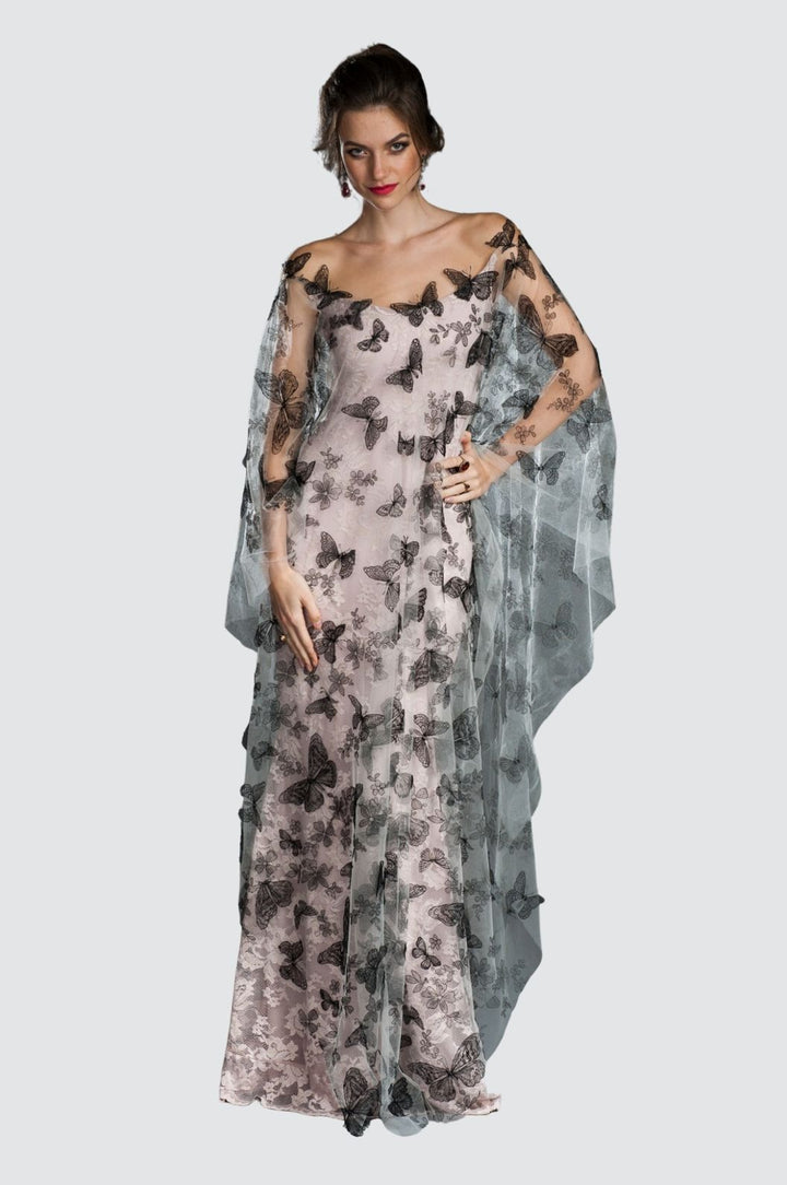 Robe de cocktail asymétrique en dentelle et franges