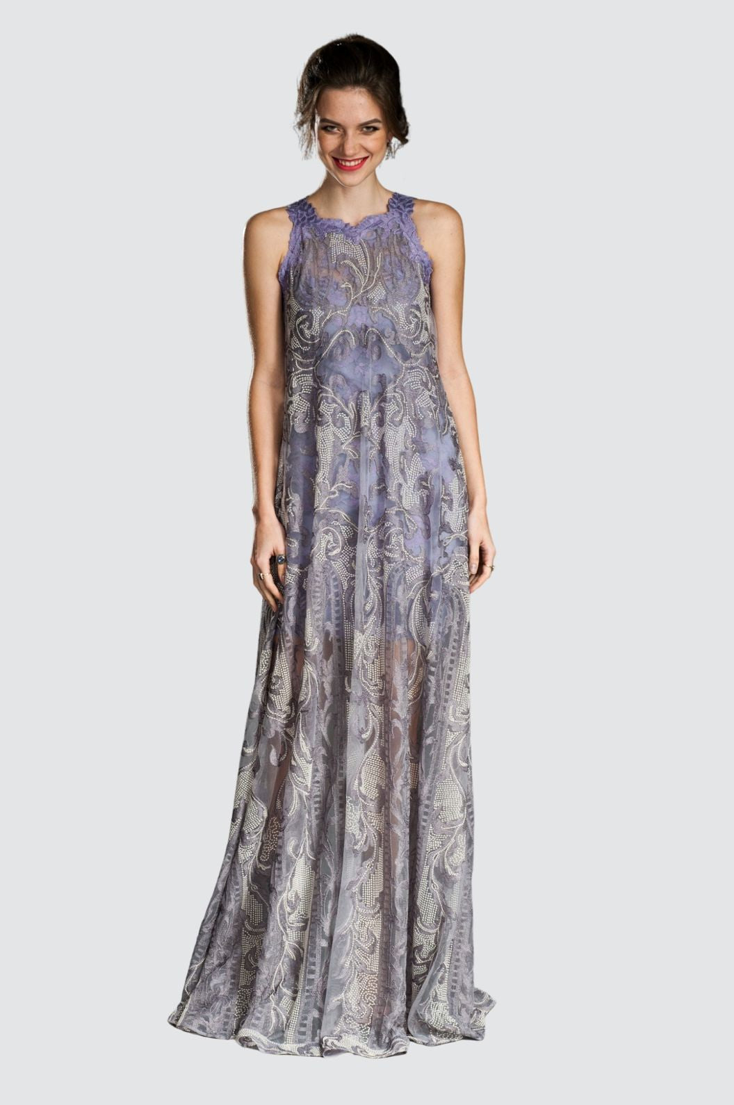 A-Linien-Spitzenkleid mit Illusion