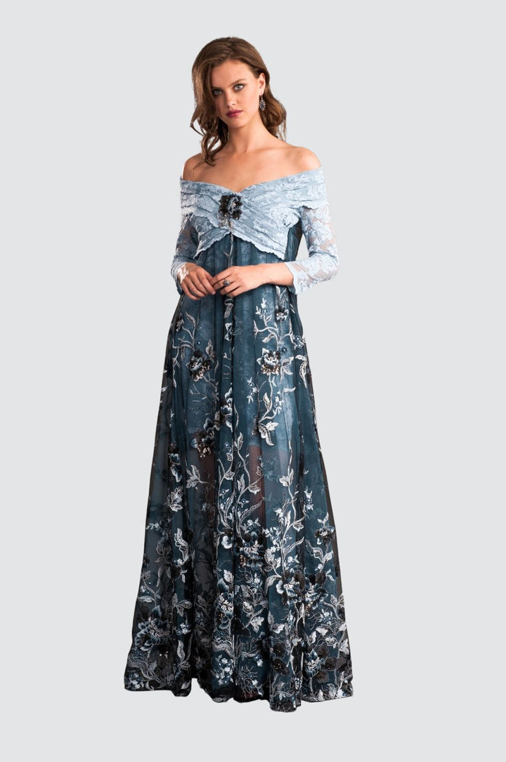 Robe mi-longue bouffante à col en V
