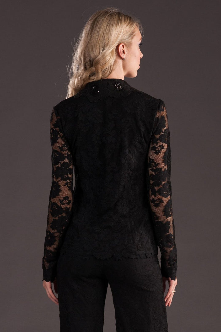 Elegant Black Lace Cardigan with Trimming Details