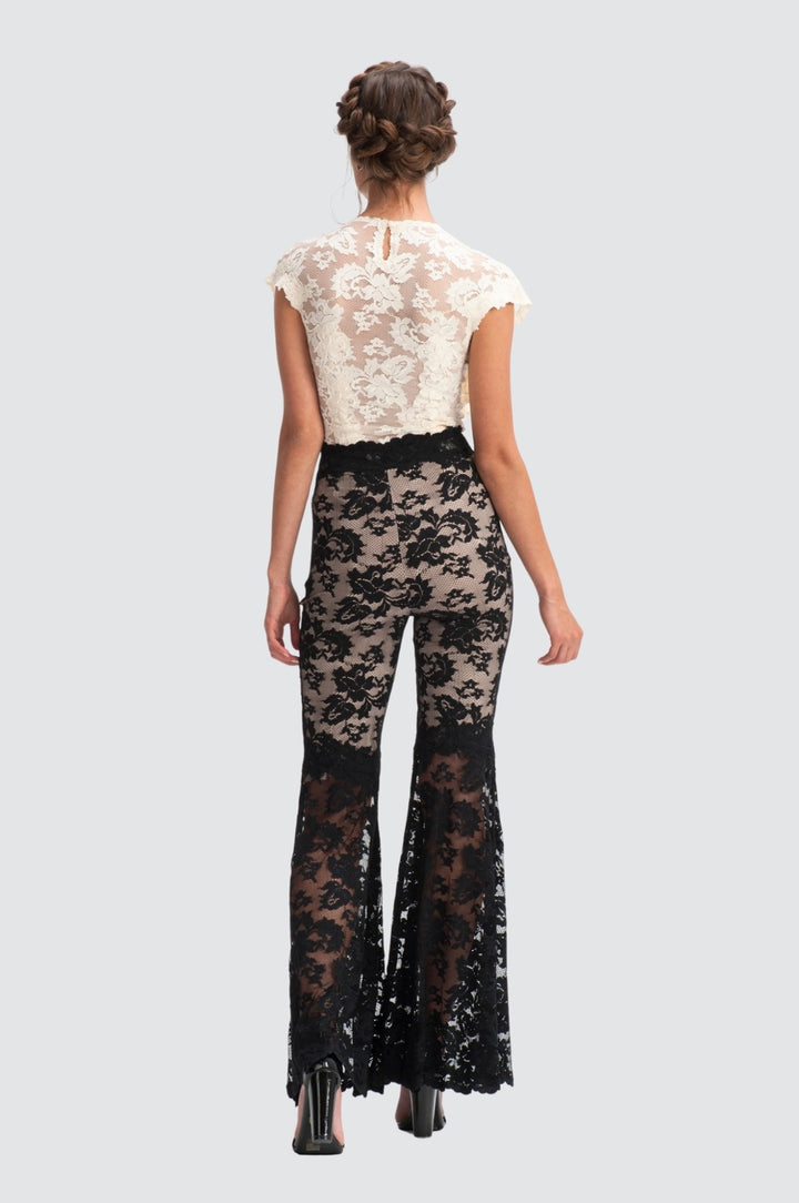 Haut court bustier en dentelle florale