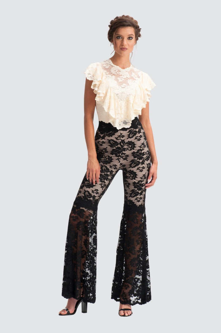 Haut court bustier en dentelle florale