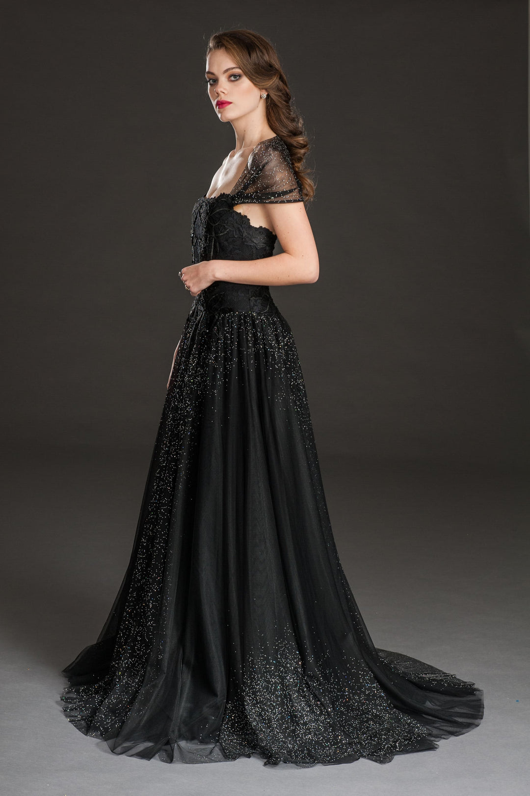Elegant Black Evening Gown with Sparkling Sequin Detailing-2