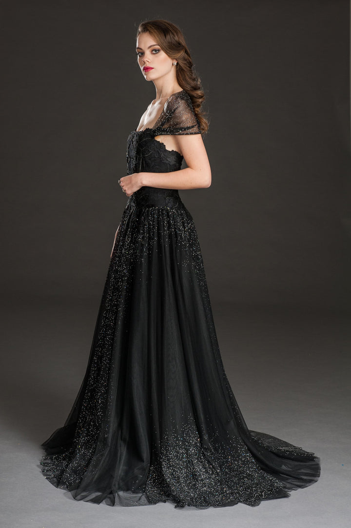 Elegant Black Evening Gown with Sparkling Sequin Detailing-2