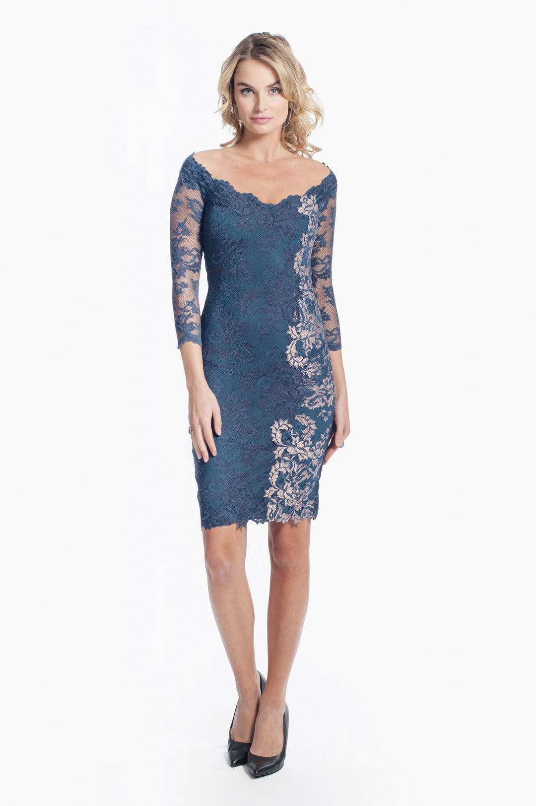 Indigo Lace Cocktail Dress-0