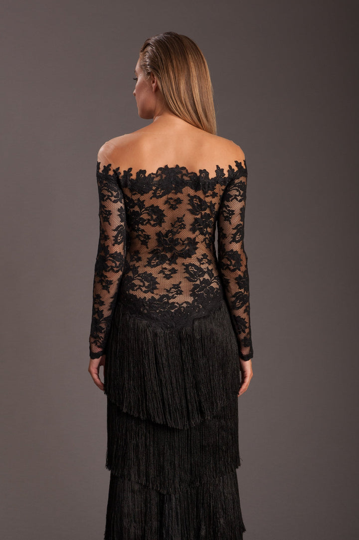 Off-shoulder SW Lace Gown with Illusion-3