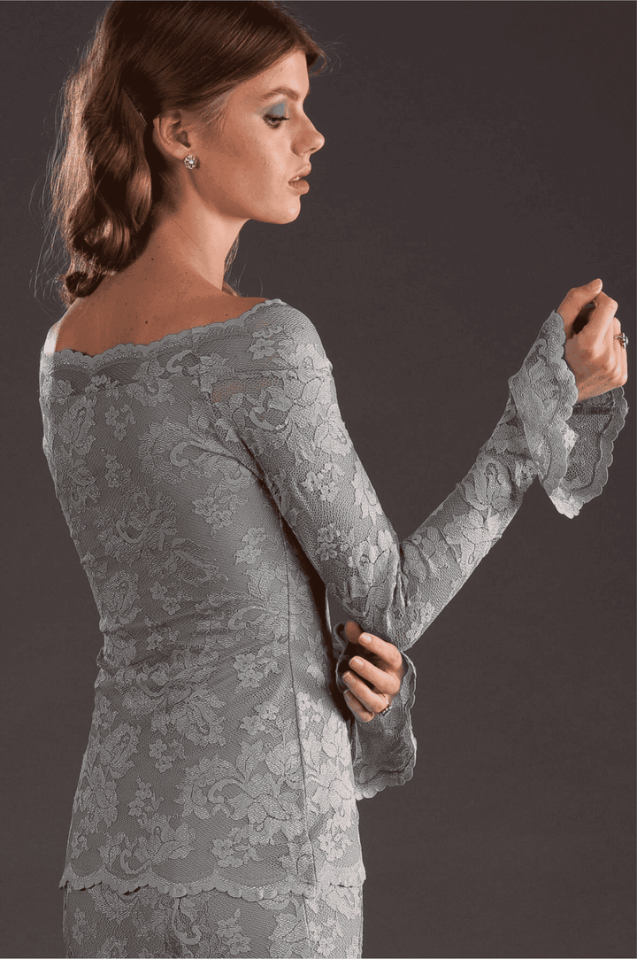 Elegant Mint Green Lace Blouse with Flared Sleeves-5