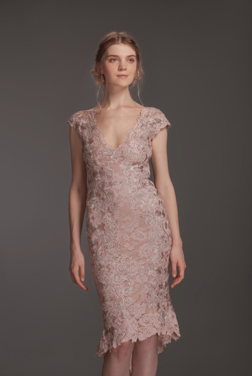 Elegant festive dress with high-low botton-0