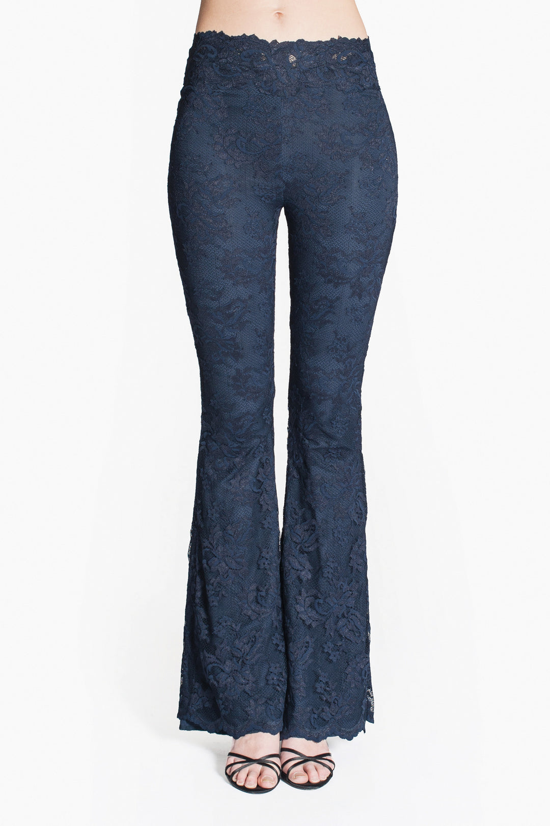 High-Waisted Floral Lace Flare Trousers-0