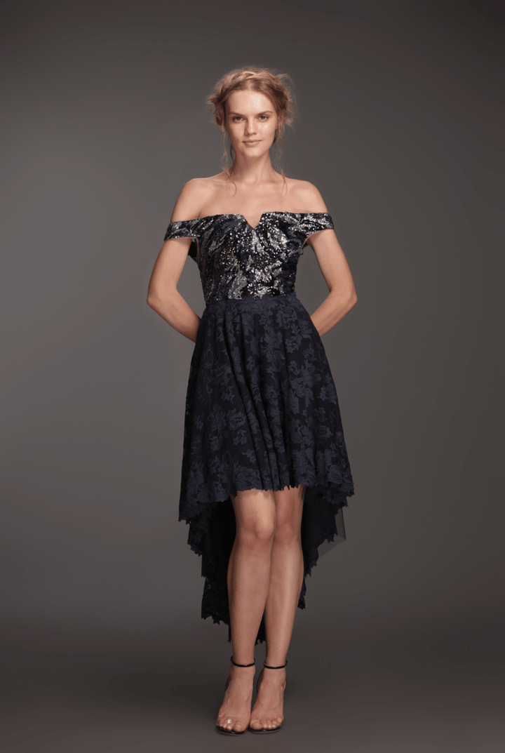 Off-shoulder sequin dress-0
