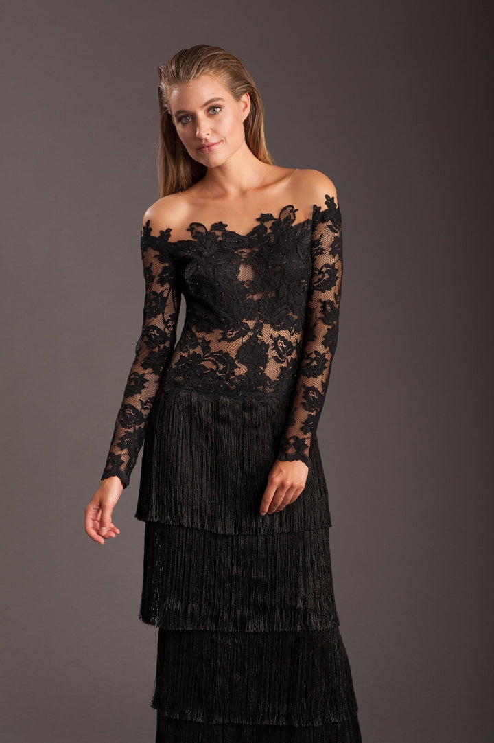 Off-shoulder SW Lace Gown with Illusion-2
