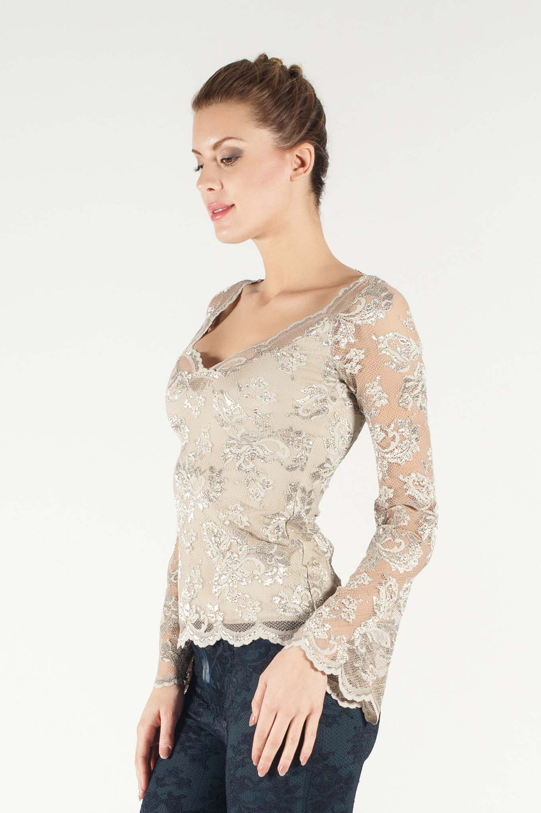 Elegant Long-Sleeve Lace Blouse-2
