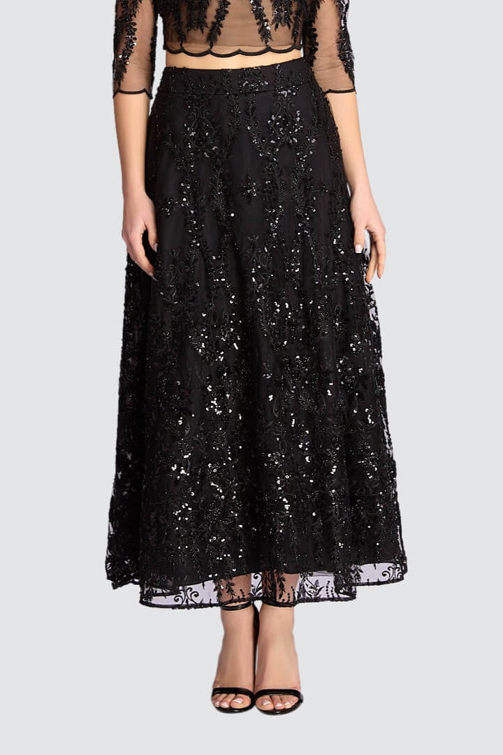 Sheer Embroidered Two-Piece Set with Sequin Detailing-4