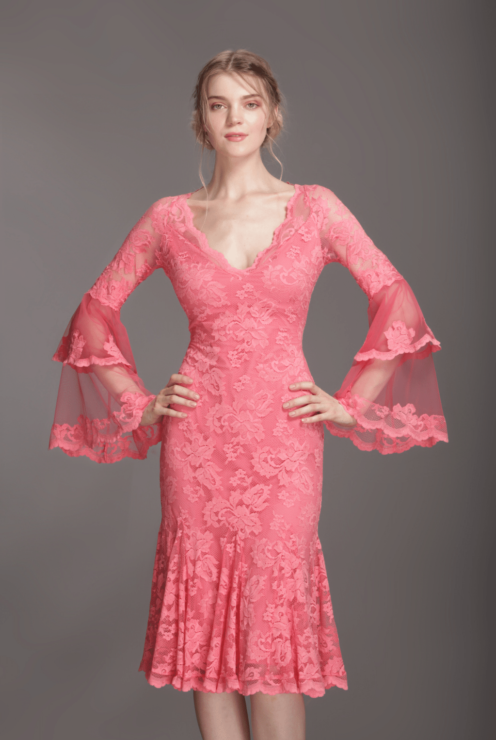 Flared sleeves cocktail gown – Olvi's Lace