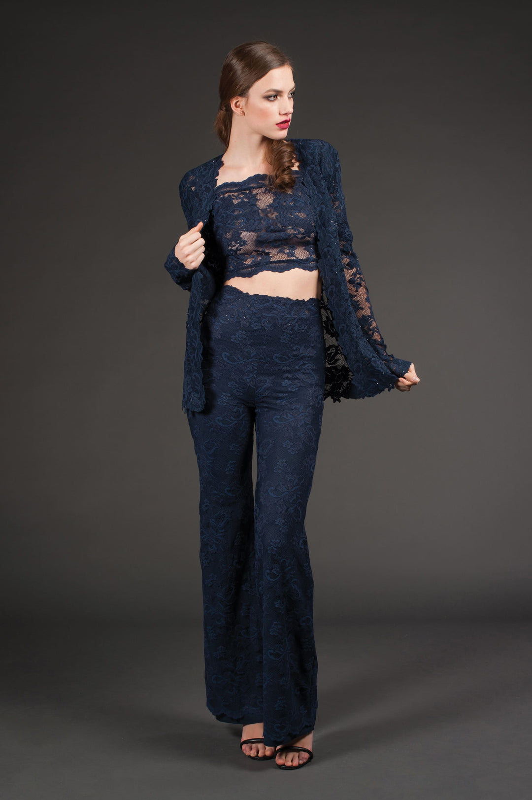 Dark Blue Lace Matching Set-0