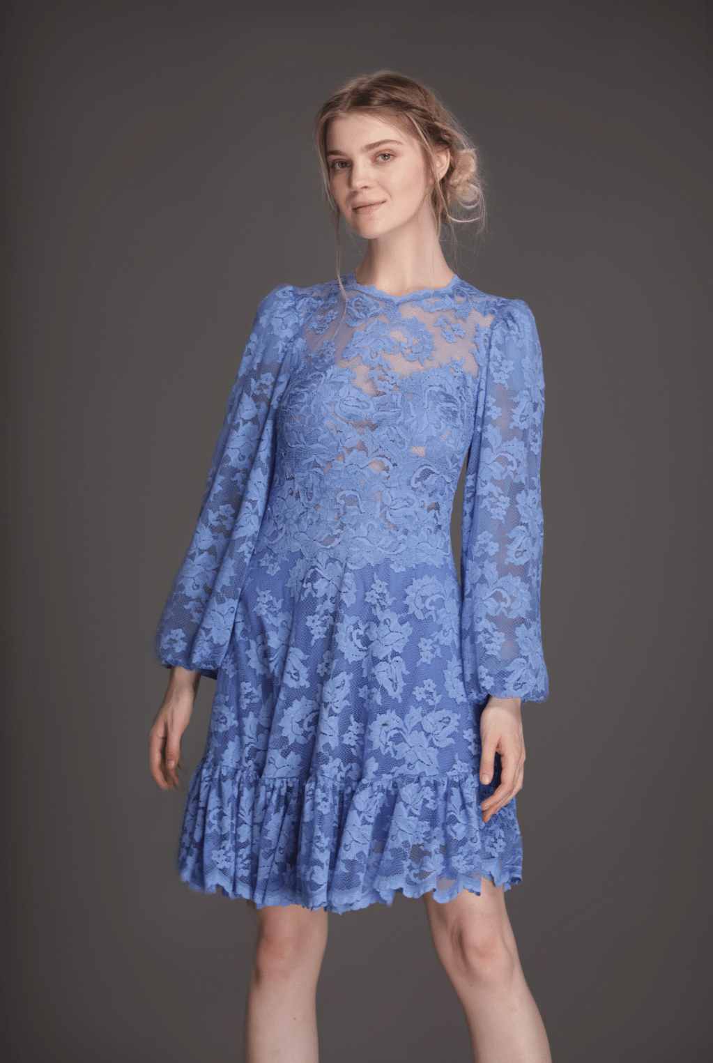 A-line short dress with long sleeves-0