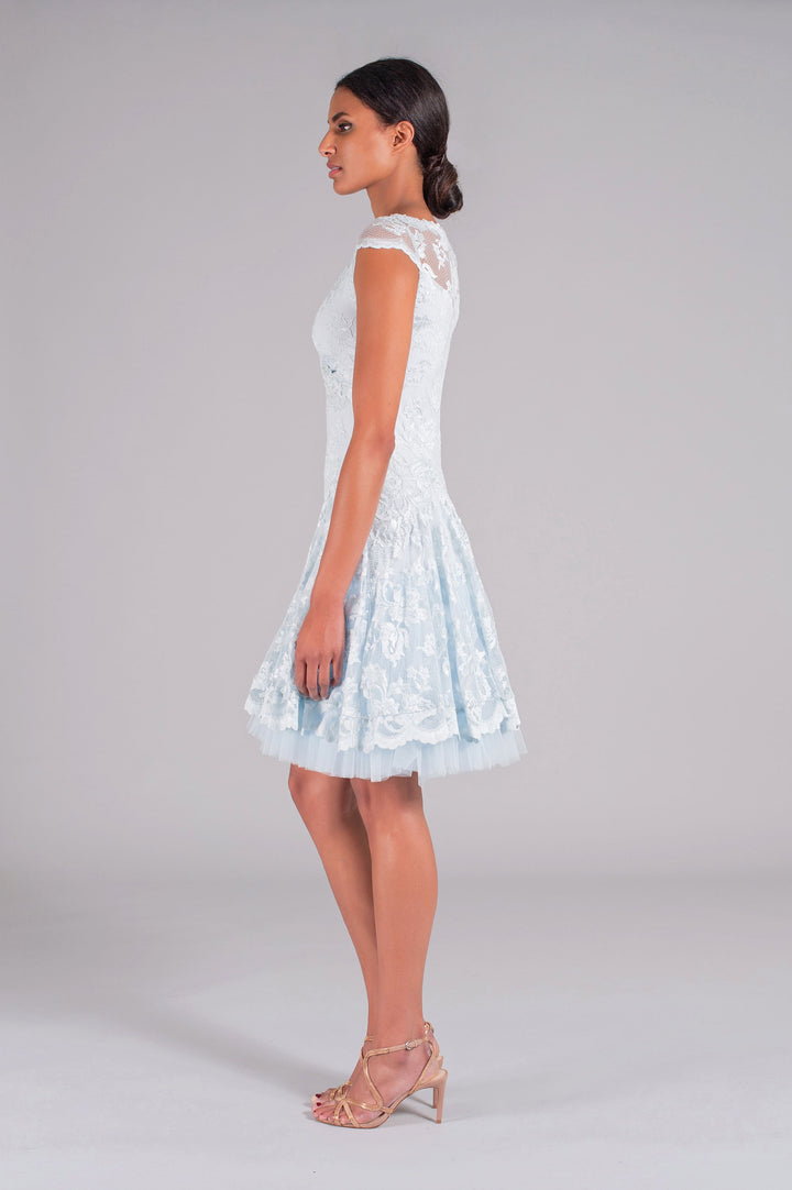 Elegant Ice Blue A-Line V-Neck Dress-2