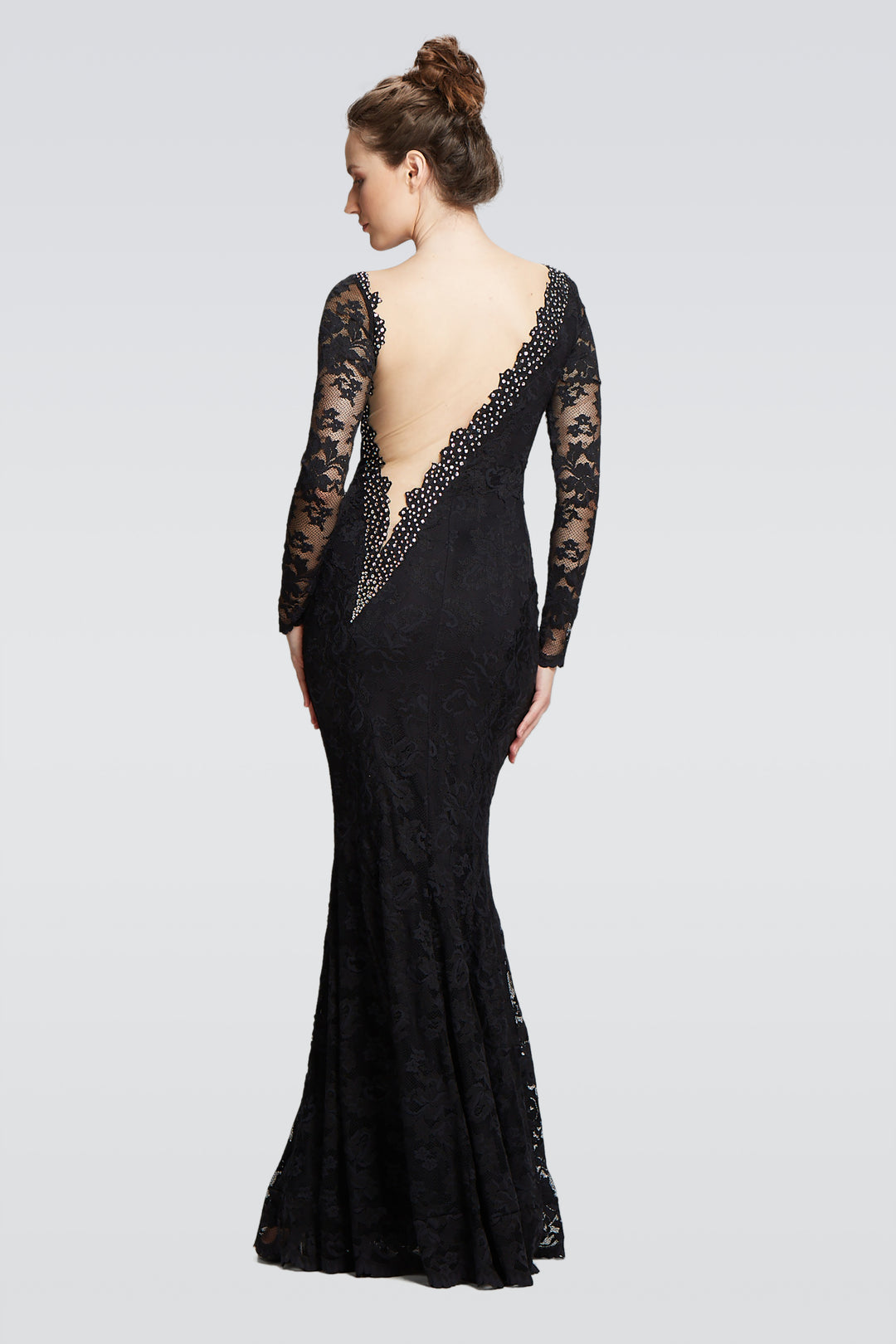Deep Back Long Gown with Swarovski Crystals-1