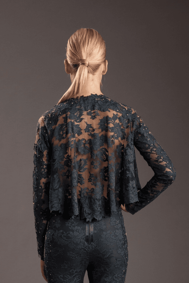 Elegant Lace Cardigan with Swarovski Crystals-2