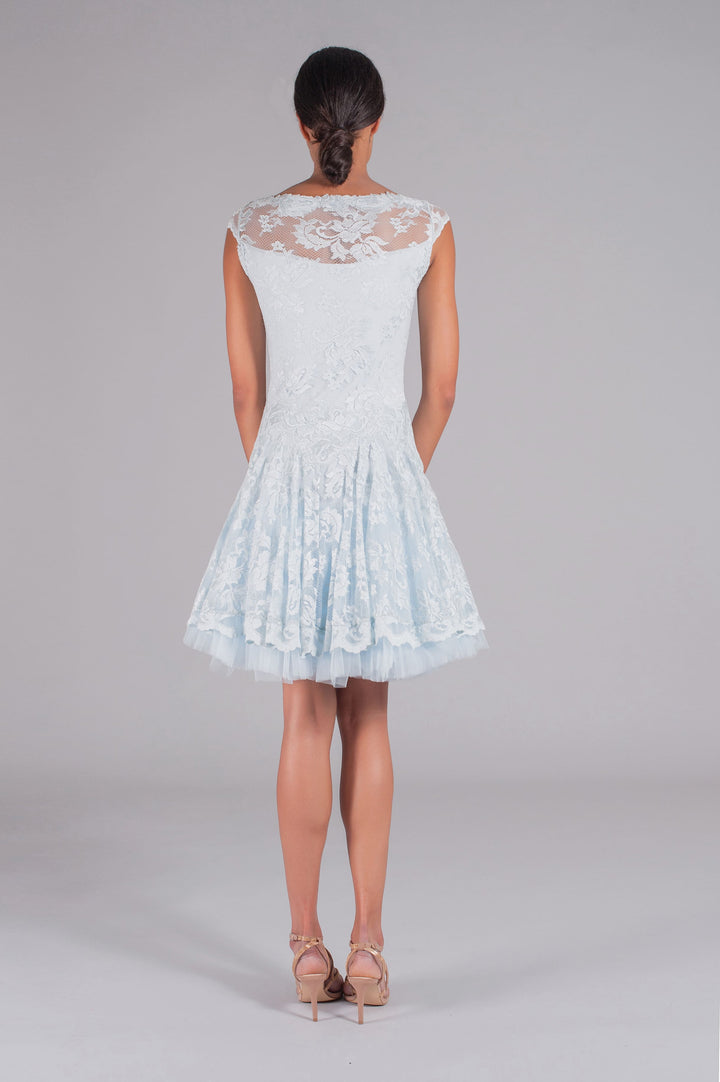 Elegant Ice Blue A-Line V-Neck Dress-1