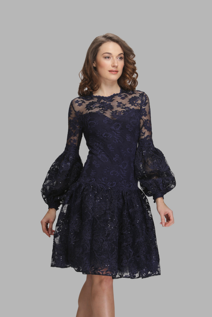 Puffy balloon sleeve pleated skirt dress-1