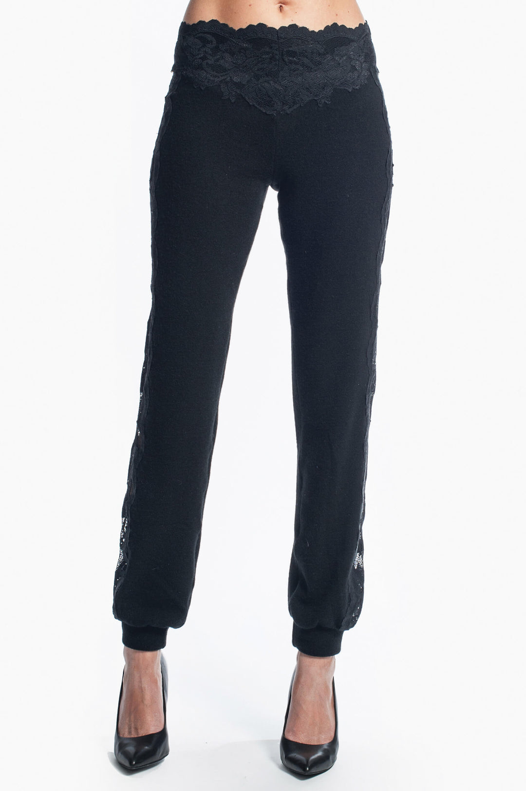Luxurious Cashmere Trousers with Sheer Lace Side Panels-0