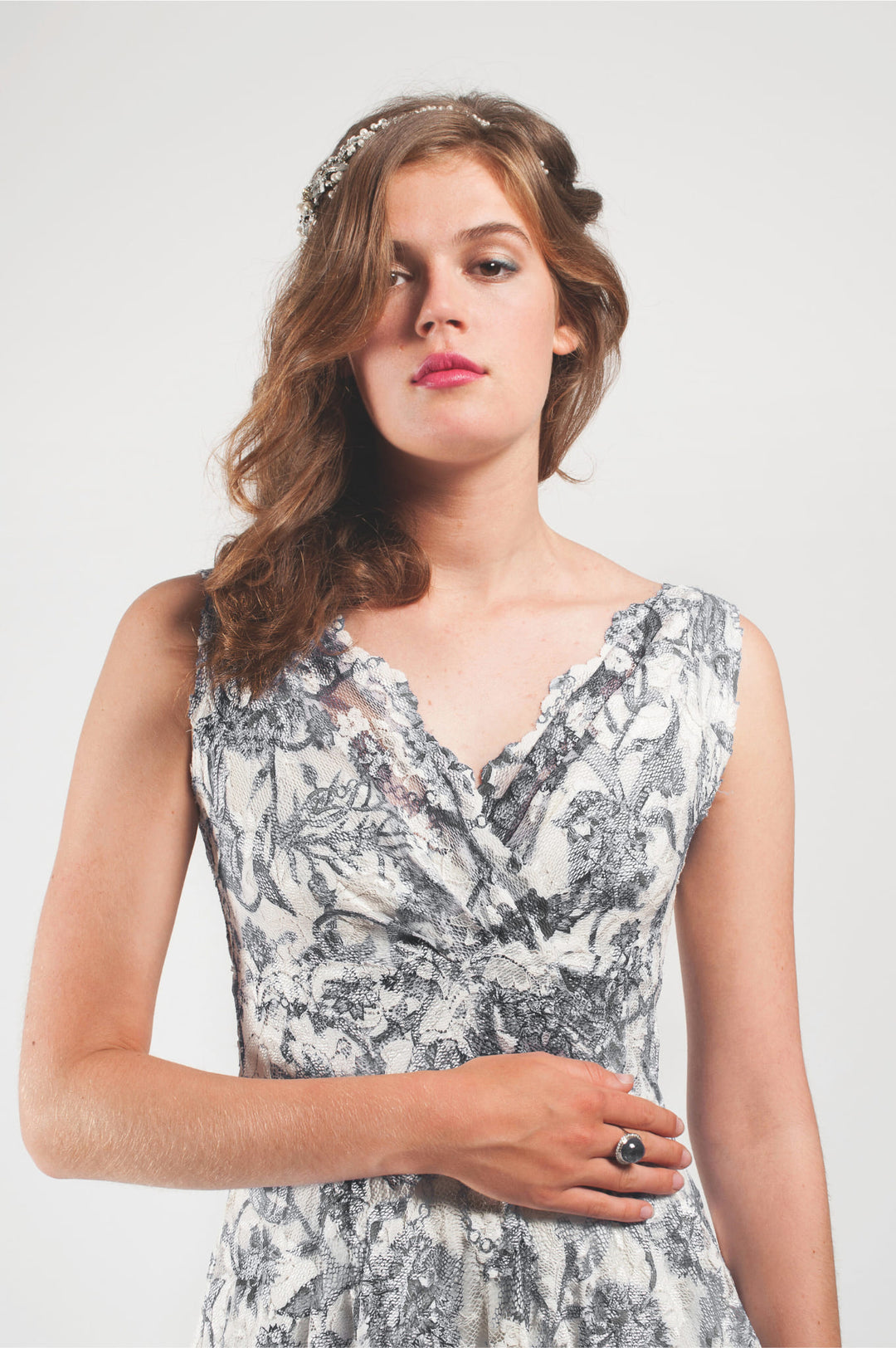 Cocktail Dress with Scalloped V-Neck-5