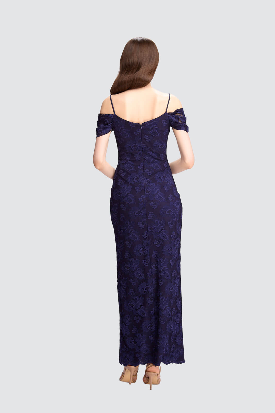 Off-Shoulder Lace Gown with Slit-1