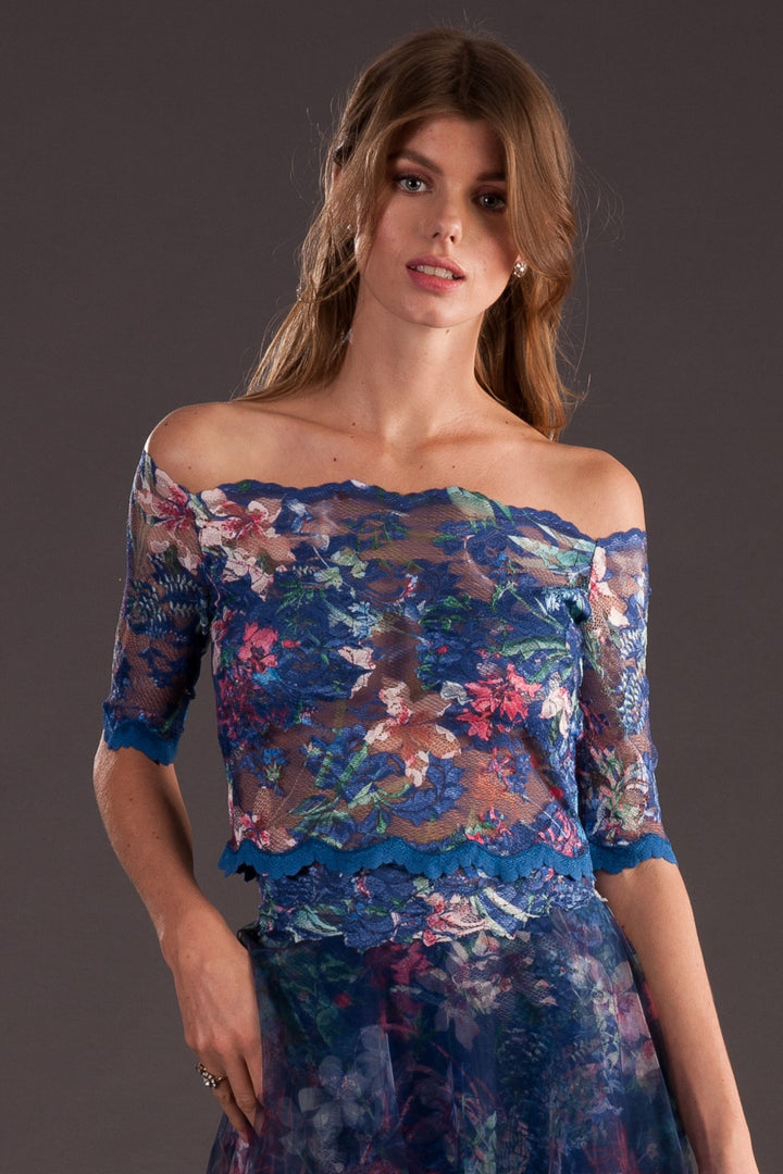 Off-Shoulder Floral Lace Crop Top-0