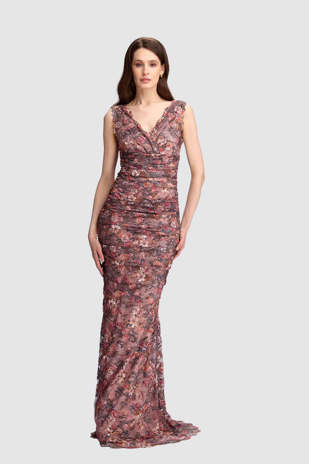 Vintage-Inspired Floral Lace Gown with V-Neck Olvi's Lace Vintage-Inspired Floral Lace Gown with V-Neck Olvi's Lace