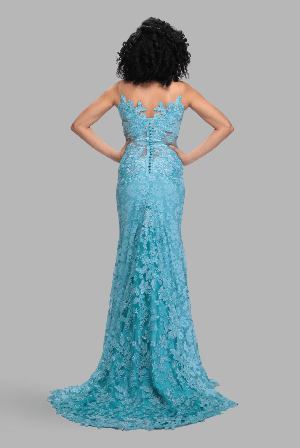 Illusion plunge mesh corset gown-1