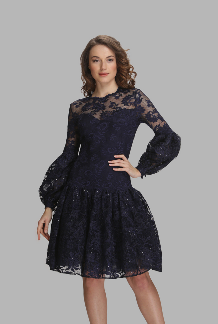 Puffy balloon sleeve pleated skirt dress-3