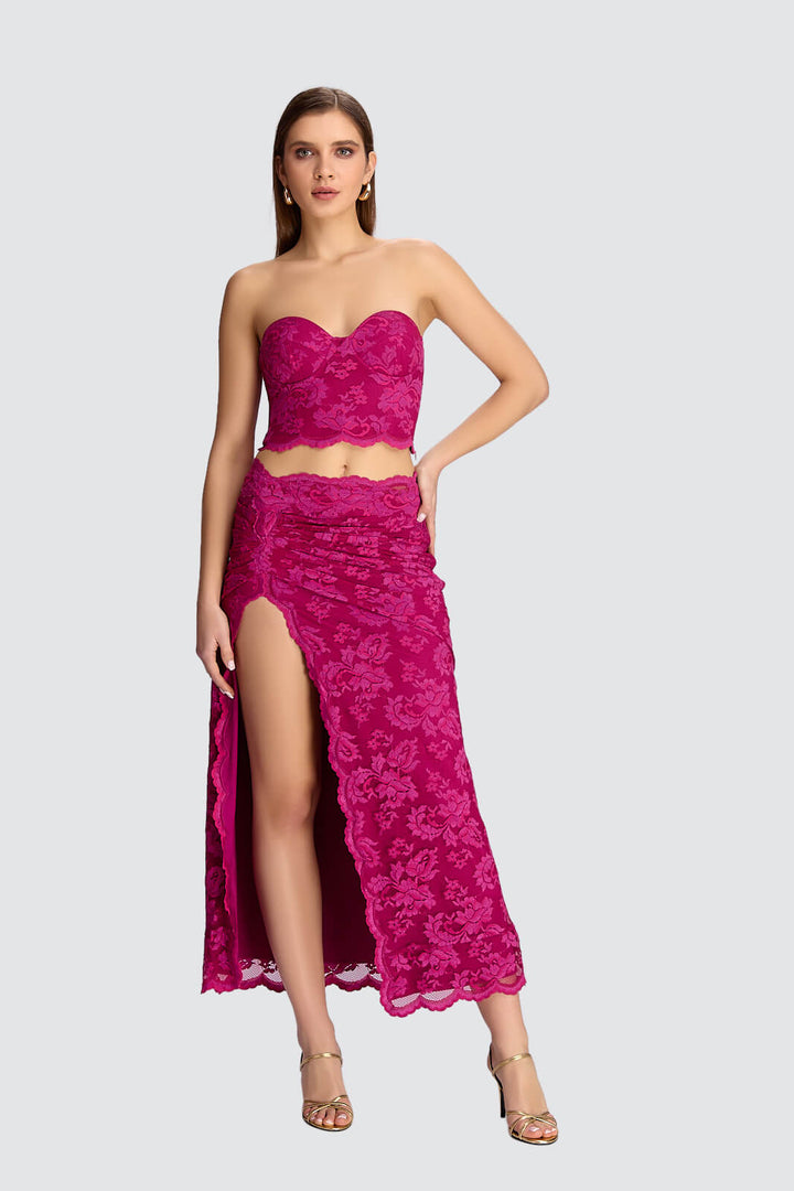 Strapless Crop Top & High-Slit Maxi Skirt Set-0