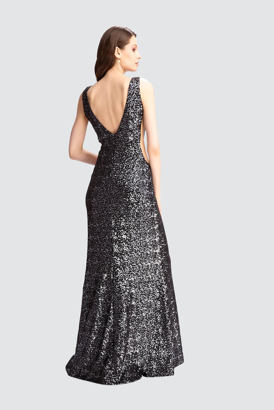 Sequin Deep V-Neck Gown-1