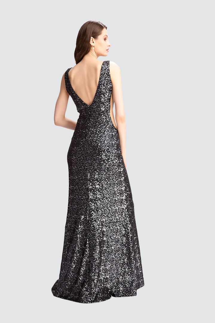 Sequin Deep V-Neck Gown-1