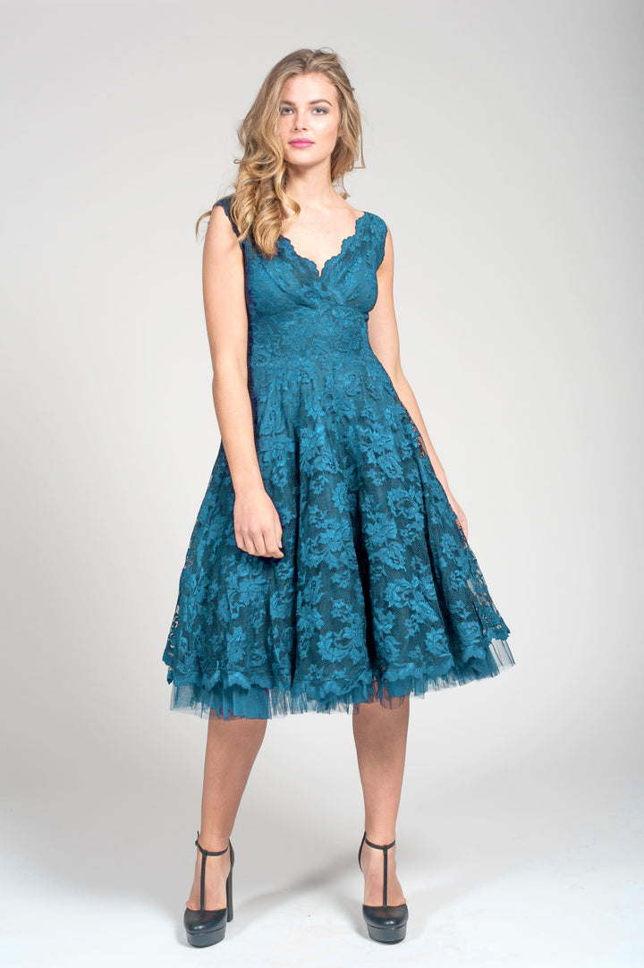 Cocktail Dress with Scalloped V-Neck-0