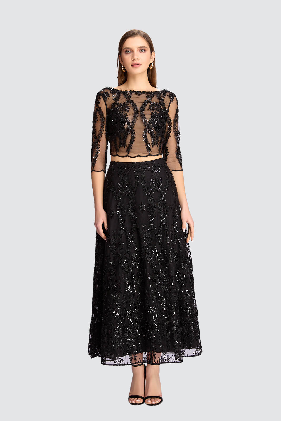 Sheer Embroidered Two-Piece Set with Sequin Detailing  Olvi's Lace