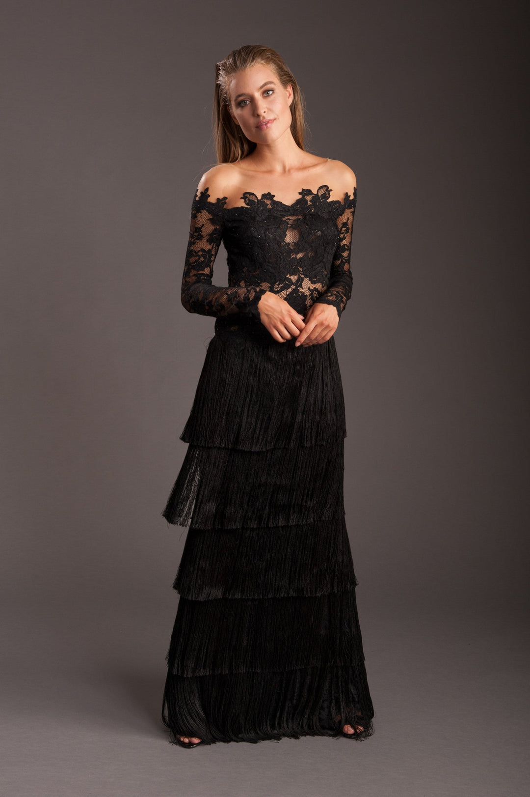 Off-shoulder SW Lace Gown with Illusion-0
