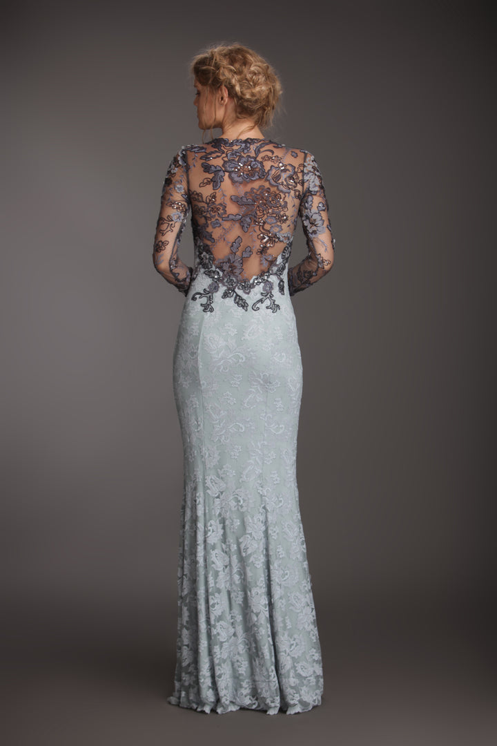 Ocean green long gown with side slit-1