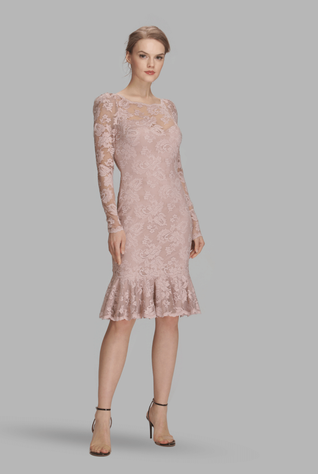 Mesh neckline with frill hem dress-0