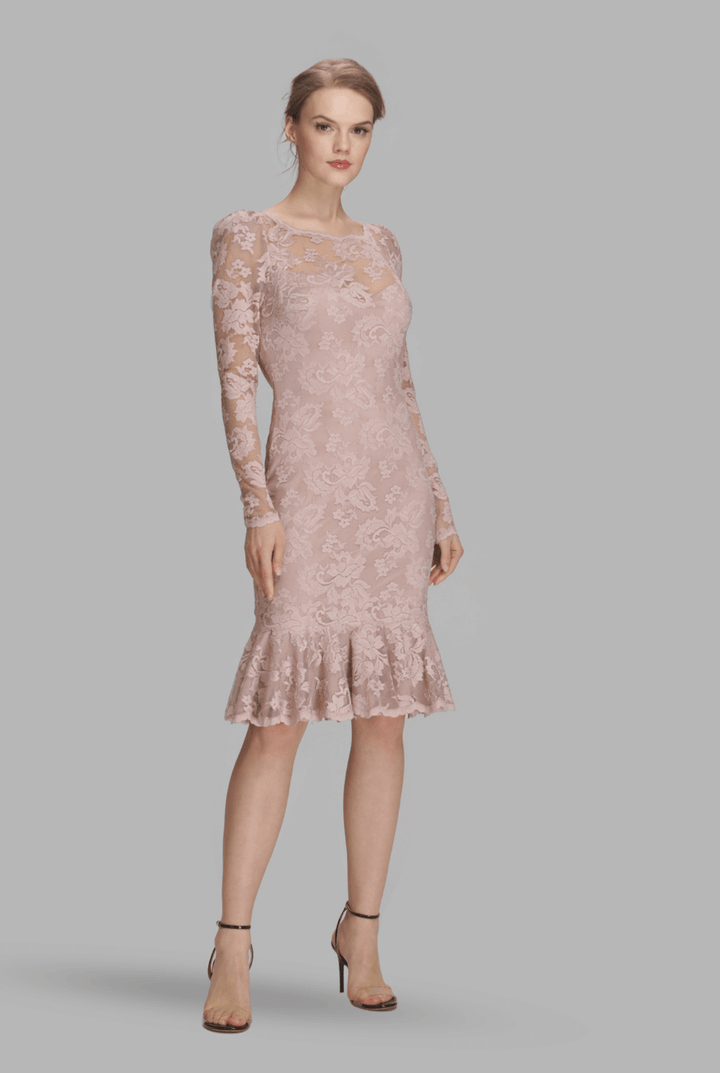 Mesh neckline with frill hem dress-0