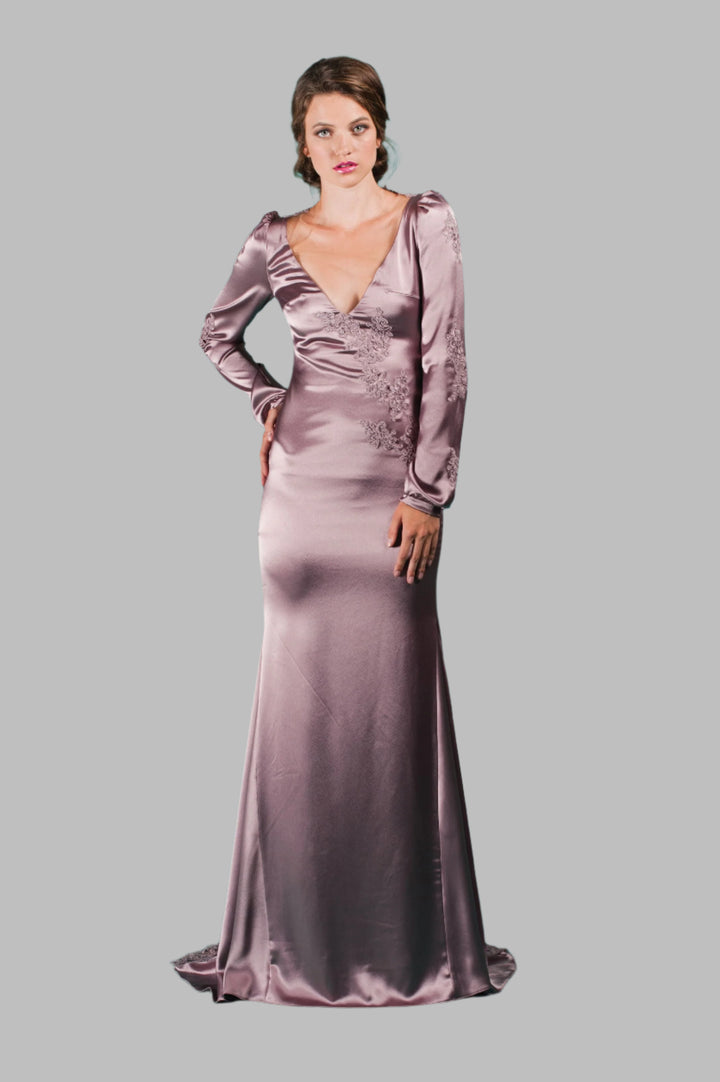 Plum Haute Couture Satin Backless Gown-0