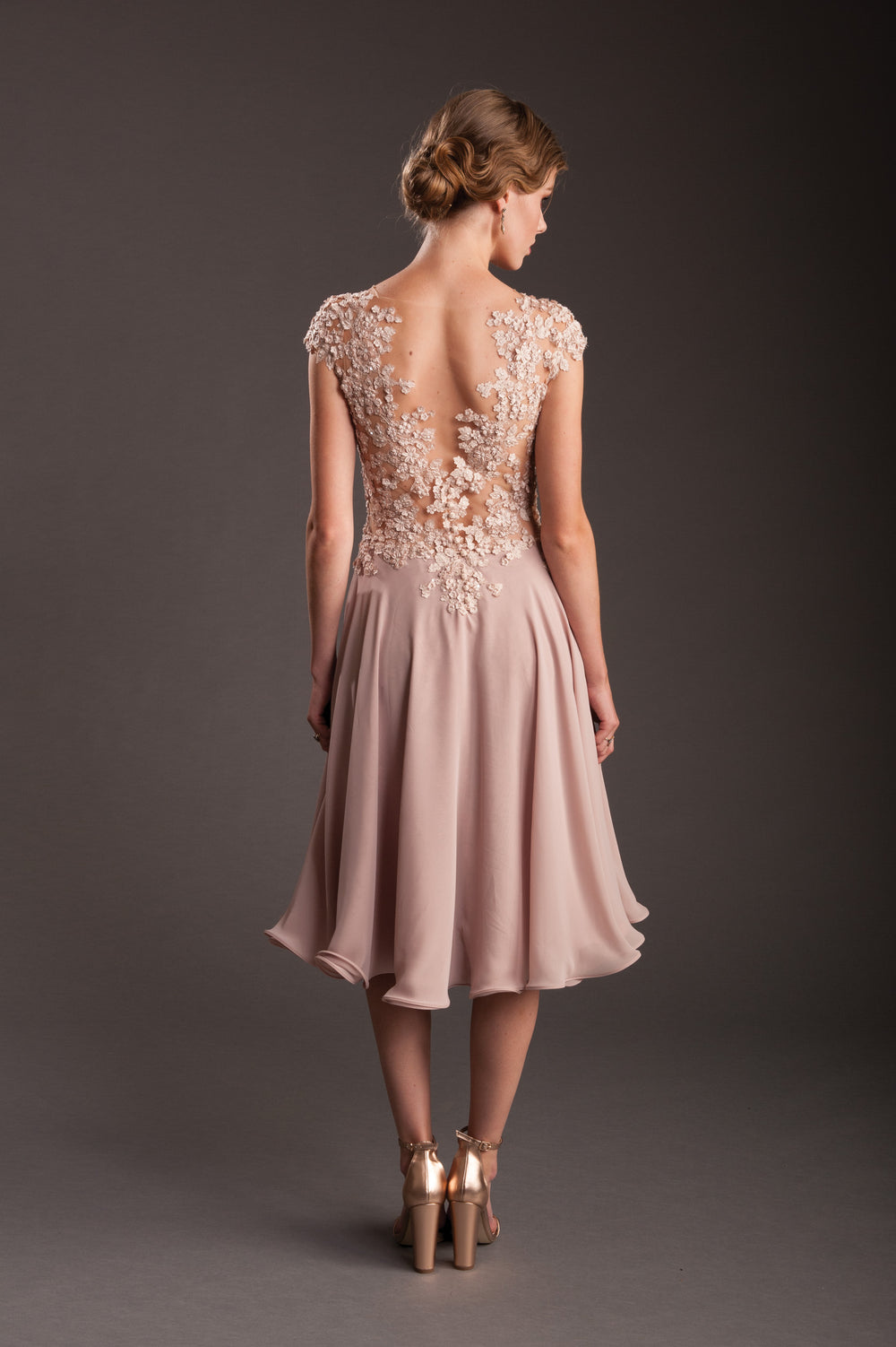 Almond V-Neck Dress with Trimming Detail-1